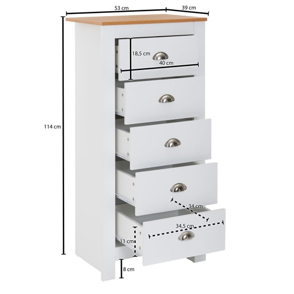 Rootz skänk med 5 lådor 53x114x39 cm byrå vit - ek modern - Design skänk hög smal - byrå vardagsrum