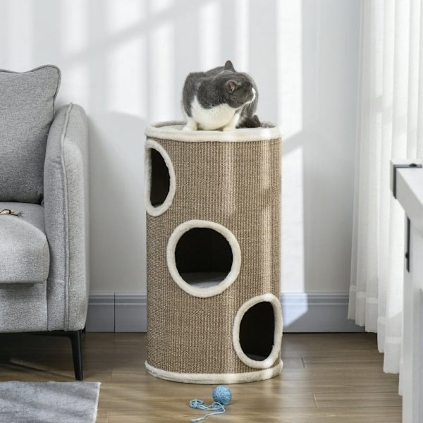 Rootz Cat Scratching Barrel - Kitty Condo - Cat Tree - Blødt plys - Sisal Rope - Sleep Cave - 38cm x 70cm - Brun