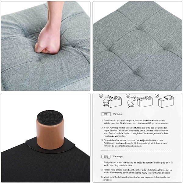 Rootz Hocker - Pall med förvaring - ottomansk - Grå sittstol med förvaringsutrymme - 38 x 40 x 38 cm (B/H/D)
