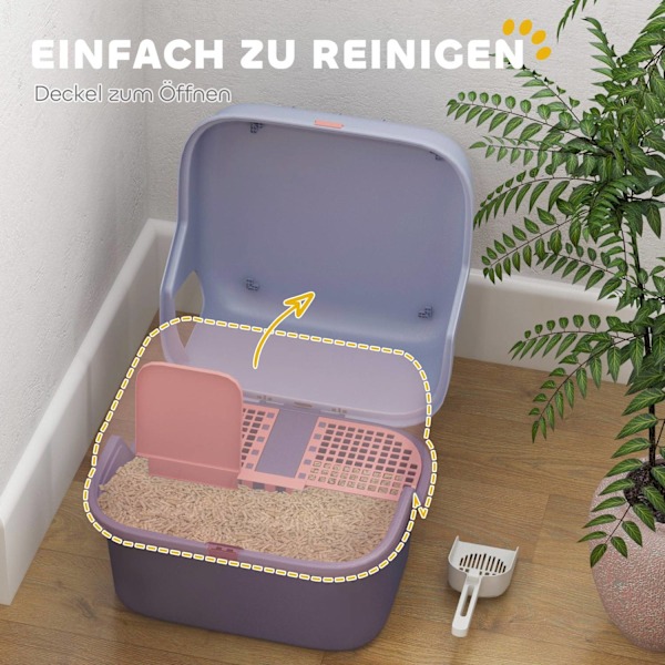 Rootz Cat Litter Box With Lock och Scoop - Pet Litter Pan - Easy Clean Kitty Toalett - 50 cm x 50 cm x 39 cm - Låsbar och elegant grå