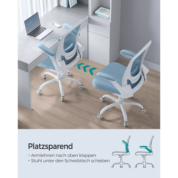 Rootz Mist Blue Ergonomisk kontorsstol - Skrivbordsstol - Snurrstol - Plastskum Nylonstål - Justerbar höjd - Svankstöd - Material som andas - 64cm x 6