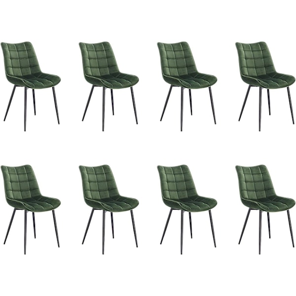 Rootz Set med 8 matstolar - Sammetsklädd - Metallram - Ergonomisk design, hållbar, bekväm - Mörkgrön - 85,5 cm x 46 cm x 40,5 cm