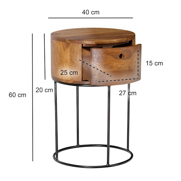 Rootz Round Night Box - Modern Nightstand - Elegant sängbord - Unik handgjord design - 40 cm x 40 cm x 60 cm - Sheesham Wood