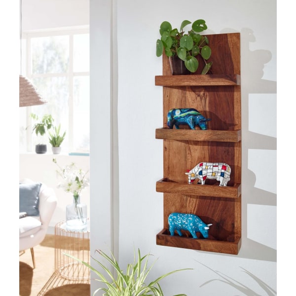 Rootz vägghylla 30x80x10 cm massiv sheesham trä hängande hylla modern flytande - Stor design flytande hylla - Hylla Hängande Vardagsrum - bokhylla väg