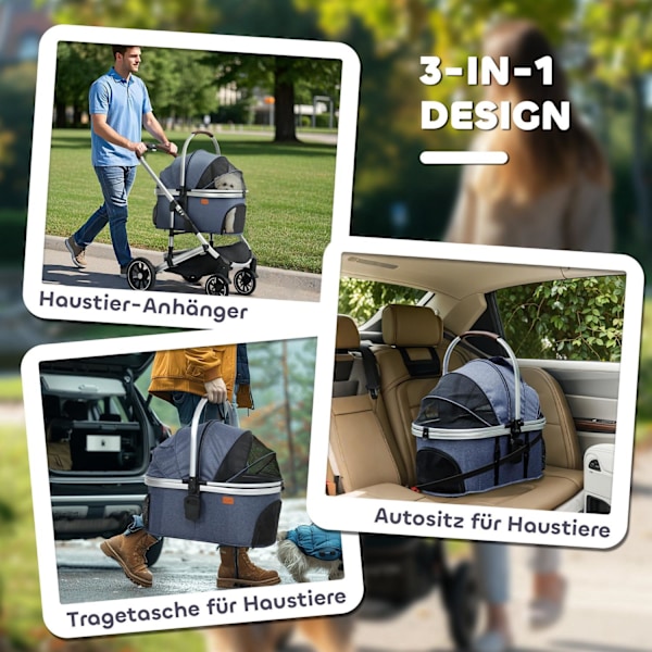 Rootz 3 i 1 Dog Buggy - Pet Car Seat - Foldbar Carrier - Lätt design - 83 cm x 61 cm x 103 cm, blått, silver