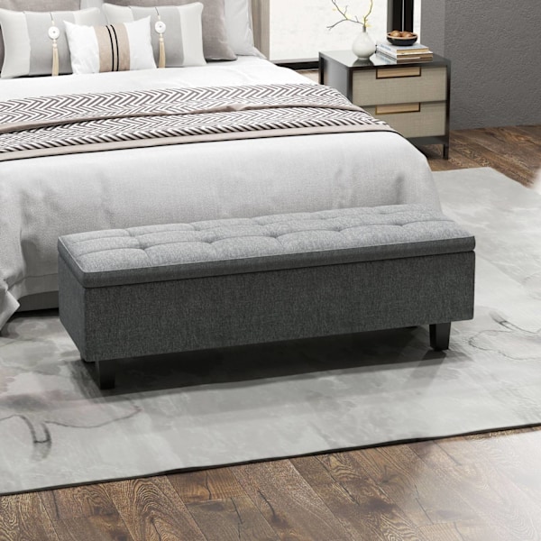 Rootz Linned Look Storage Bench - Opbevaring sæde bryst - tuftet opbevaringsbænk - skjult opbevaring - 138 cm x 40 cm x 45 cm