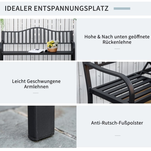 Rootz havebænk med udtrækbart bord - Udendørs siddepladser - Terrassemøbler - Holdbart metal - Komfortabelt design - 150W x 58,5D x 90H cm