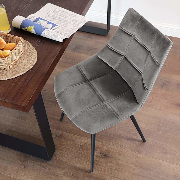 Rootz Matstolar - Set med 2 - Köksstolar - Klädda - Sammet - Metall - Grå - 48,5 x 54 x 79 cm
