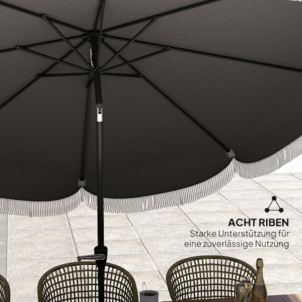 Rootz Ø269CM Parasol - Garden Sunshade - Balkonskærm - UPF 30+ UV -beskyttelse - Ø2.69m x 2,38m - Grå