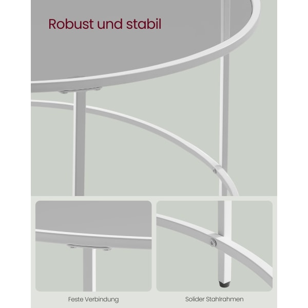 Rootz soffbord i glas - Runt bord - Stålstomme - Skiva i härdat glas - Pärlvit-skiffergrå - 84 cm x 45,5 cm - Lätt - Robust - Enkel montering
