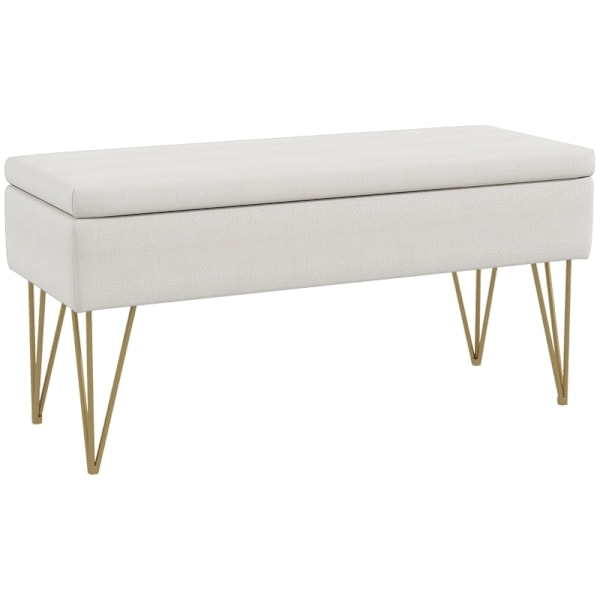 Rootz Sängbänk med förvaringsutrymme - Sovrumsbänk - Osmansk - Krämtyg - Guld hårnålsben - 100cm x 40cm x 49cm