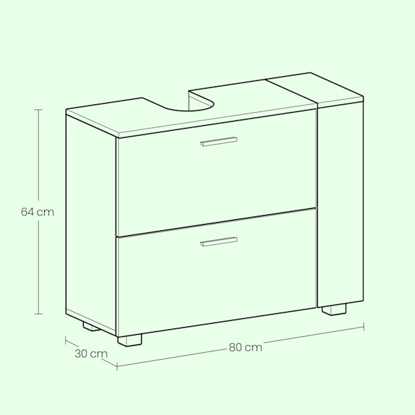 Rootzin kylpyhuoneen pesuallaskaappi - avoimet osastot - kylpyhuoneen varastointi - MDF -materiaali - tilaa säästävä muotoilu - 30 cm x 80 cm x 64 cm