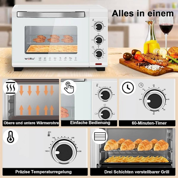 Rootz Miniugn - Kompakt köksapparat - Multifunktionell spis - Effektiv matlagningsteknik - Användarvänlig design - Elegant vit metall med dubbel glasd