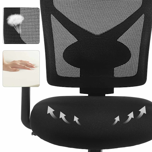 Rootz Ergonomisk kontorstol - Justerbare armlæn - Vippefunktion - Åndbart mesh - Bæreevne 120 kg - Sort