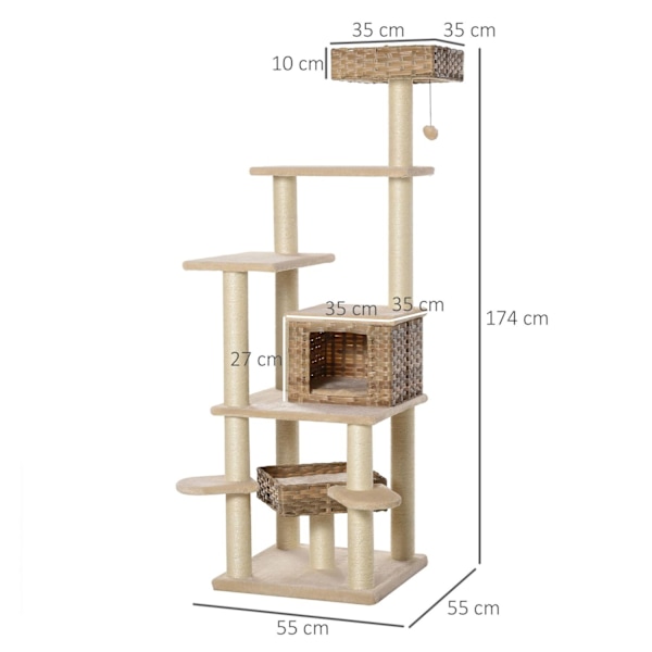 Rootz kradsestolpe - beige, brun - konstrueret træ, plys, sisal - 21,65 cm x 21,65 cm x 68,5 cm