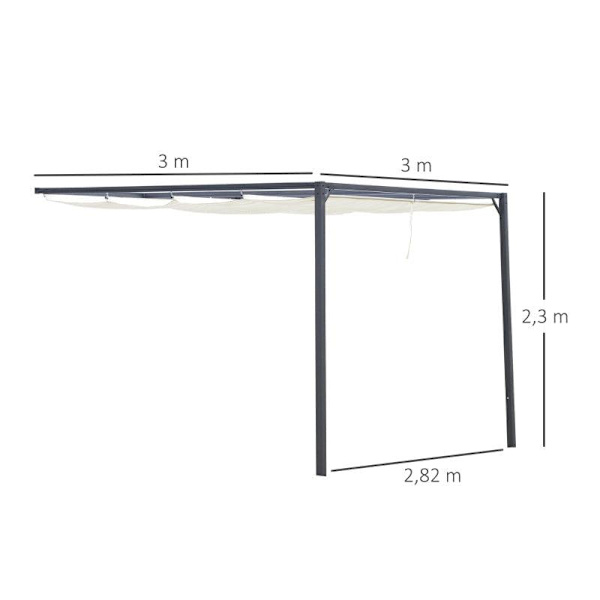 Rootz Pergola Lusthus - Trädgårdslusthus - Grilllusthus - Med tygtak - Väderbeständig - Väggmonterad - Metall/Polyester - Gräddvit - 3 x 3(m)