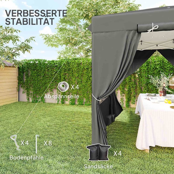 Rootz Pop Up Gazebo - Puutarhateltta - Ulkopaviljonki - UPF50+ UV -suoja - tummanharmaa - 250L x 250W x 268H cm