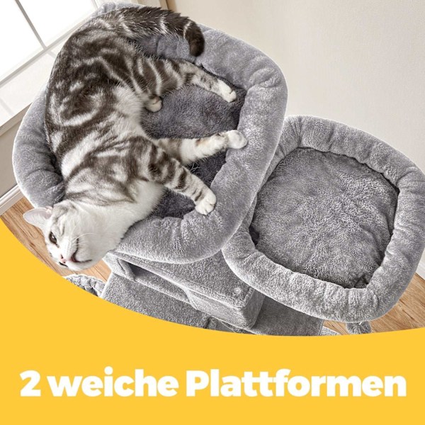 Rootz Cat Tree - Scratching Post - Climbing Tree - Space Saving Amusement Park - 60 x 50 x 206 cm - Grå - Plush & Sisal