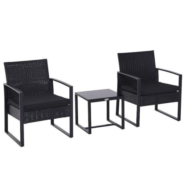 Rootz Havesæt - Siddegruppe - 2 Stole - 1 Bord - 3-delt - Hynder - Polyrattan - Sort