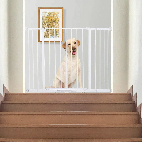 Rootz Pet Safety Gate - Dörrport - Trappport - Hundspärrport - Skyddsdörr - Metall - Vit - 76-107 x 76 cm