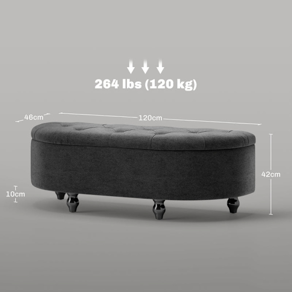 Rootz Velvet Opbevaringsbænk - Osmannisk - Polstret skammel - Tæt polstring - Sorte gummitræben - 120 cm x 46 cm x 42 cm