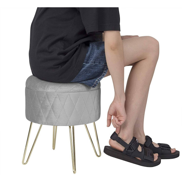 Rootz Velvet Makeup Pall - Förvaring Ottoman - Vadderad sminkstol - Enkel montering - 31,5 cm x 31,5 cm x 36 cm