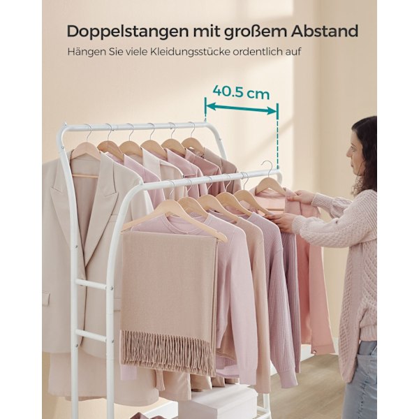Rootz Tøjstativ - Tøjstativ - Stålgarderobe - Kraftig - Skyhvid - 46 cm x 100 cm x 155 cm - 5,4 kg - 115 kg Kapacitet