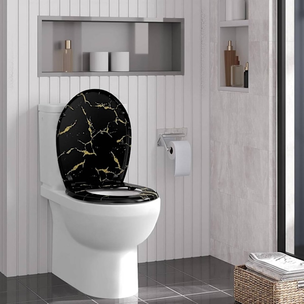 Rootz Soft Close Toalettsits - Ovalt O-format toalettlock - Duroplast - Guldglitter - 37,1 cm x 45,5 cm - Tyst stängning - 175 kg Kapacitet