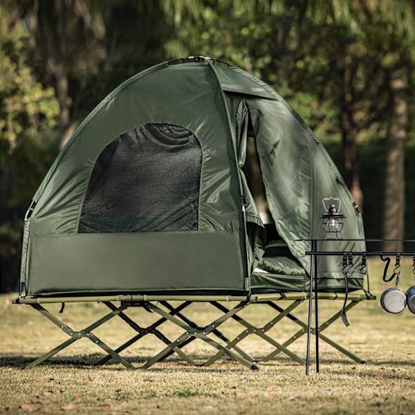 Rootz Allt-i-ett campingset för 2 - Pop-up-tält - Campsäng - Campingsäng - Vattentät - Enkel montering - Slitstark Oxford-nylon - L193 x D145 x H188cm