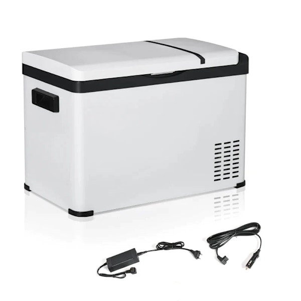 Rootz bilkøleboks - 30L med LCD-skærm - Kompressor - Bilkøleskab - El-bådcamper - Rejser - 12/24V DC og 110-240V AC - Hvid - 61L x 32W x 40H cm