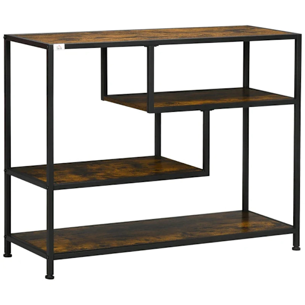 Rootz Hylde - Konsolbord - Industrielt design - 4 hylder - Stålstel - Spånplade - Rustik Brun + Sort - 99,6 x 33,6 x 74 cm