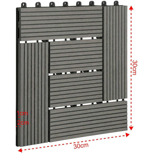 Rootz Premium WPC uteplatsplattor - Däckplattor - Sammankopplade golv - Hållbar och UV-beständig - Enkel installation - Mångsidig användning - 30 cm x