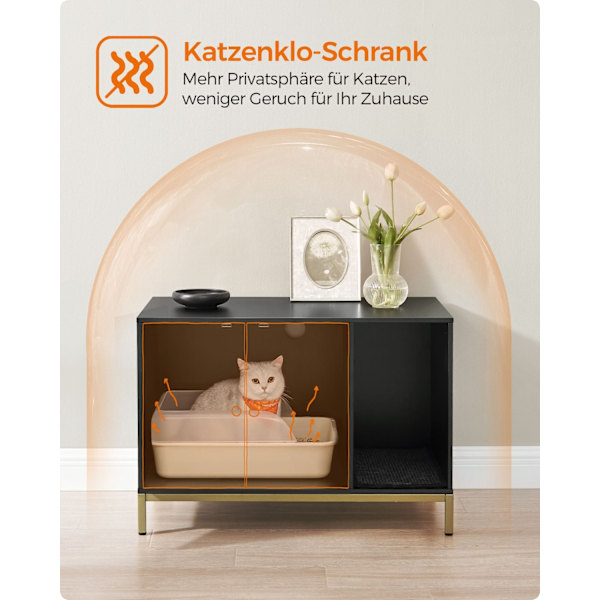 Rootz Cat kattebakkeskab - Kradsestolpe - Guldben - Spånplade og stål - Stor 80 x 50 x 55 cm - 16,3 kg - Sort-Guld - 60 kg Kapacitet