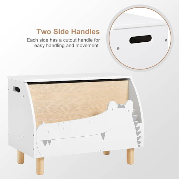 Rootz White Crocodile Toy Box - Förvaringsbänk - Organisering för barn - Säker med långsamt stängande lock - Slitstark MDF-konstruktion - Mångsidig me