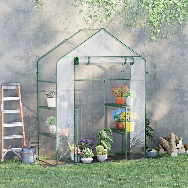 Rootz Film Drivhus - Walk-in Haveskur - Tomat Drivhus - Kold Ramme Med 6 hylder - Stål - PVC Plast - Gennemsigtig - 142 x 73 x 195 cm