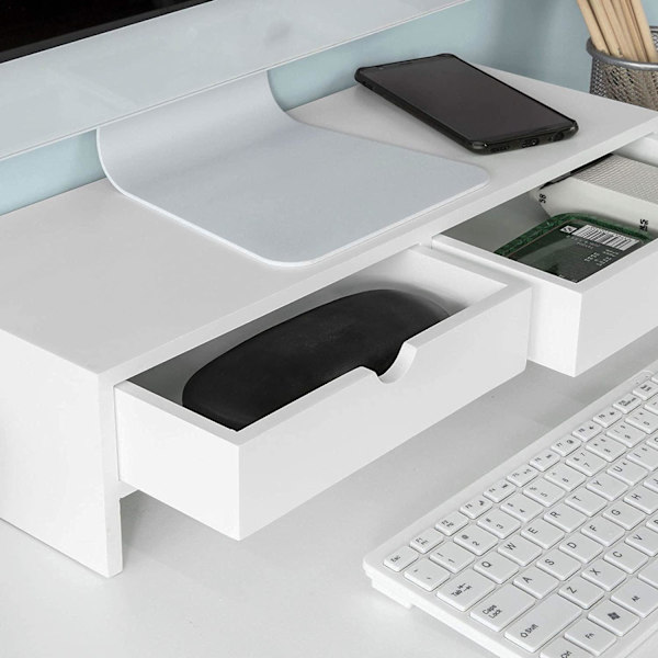 Rootz Monitor Stand Datorskärm- Monitor Stand Monitor- Riser Desk Organizer med 2 lådor