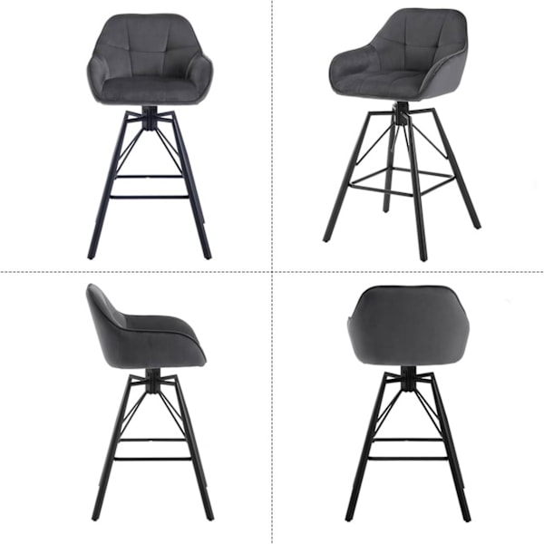 Rootz Velvet -baarijakkara - Keittiöjakkara - 360° Kääntyvä jakkara - Erittäin mukava - Ergonominen muotoilu - Metallirunko - 51 cm x 94,5 cm x 53 cm