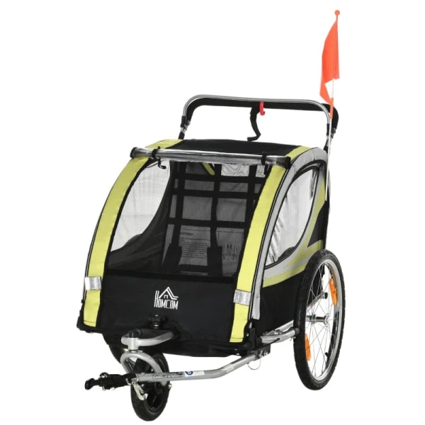 Rootz 2-i-1 cykeltrailer - Til 2 børn - Glidefunktion - Regnslag - Bremse - Oxford stof - Gul + Sort - 142cm x 75cm x 101cm