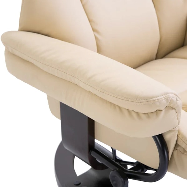 Rootz afslapningsstol med skammel - Liggende funktion - Roterbar - Op til 160 Kg - Kunstlæder - Metalstel - Creme - 80 x 79 x 100 cm