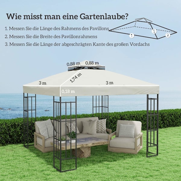 Rootz 3x3m Gazebo -tak - Ersättande presenning