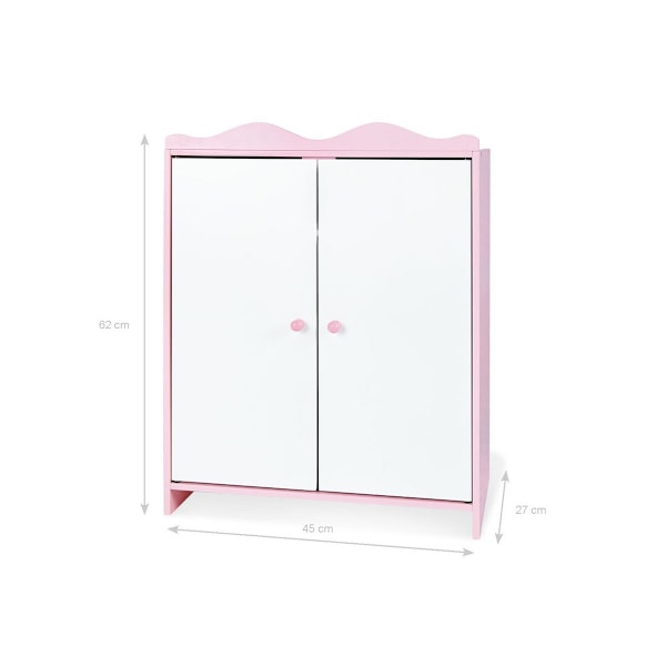 Rootz Doll's Garderobe 'Jasmin' - Doll Closet - Storage Cabinet - Inkluderer 3 bøjler - 45 cm x 27 cm x 62 cm