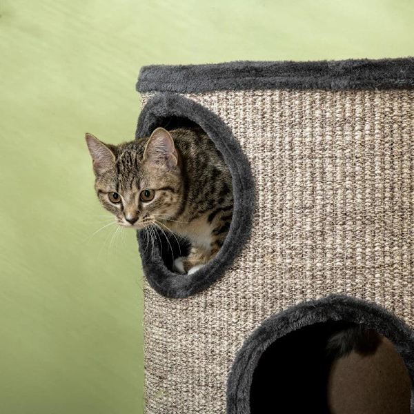 Rootz Scratch Barrel - Scratch Barrel - 3 Tier Scratcher Barrel - Inkluderer Sisal Rope - Scratcher Pad - Cat Scratcher - Grå - 38cm x 38cm x 70cm