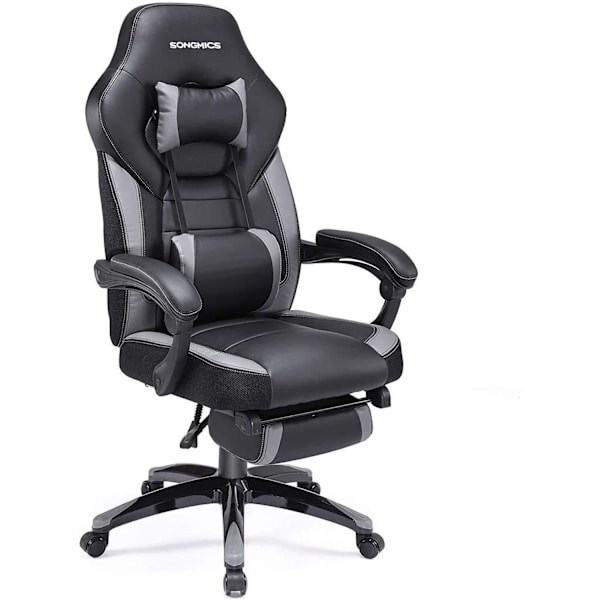 Rootz Gaming Chair - Kontorstol med fodstøtte - Sort-Grå