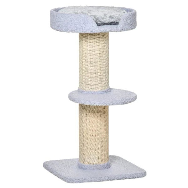 Rootz Cat Tree - Legetræ - Kradsestolpe med platform - Sisal E1 spånplade plys - Lyseblå - 45 x 45 x 91 cm