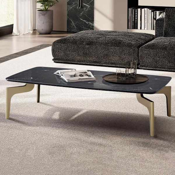 Rootz Modern Design Soffbord - Rektangulärt bord - Marmorlook - Svart & Guld - Stort förvaringsutrymme - 120 cm x 60 cm x 30,5 cm
