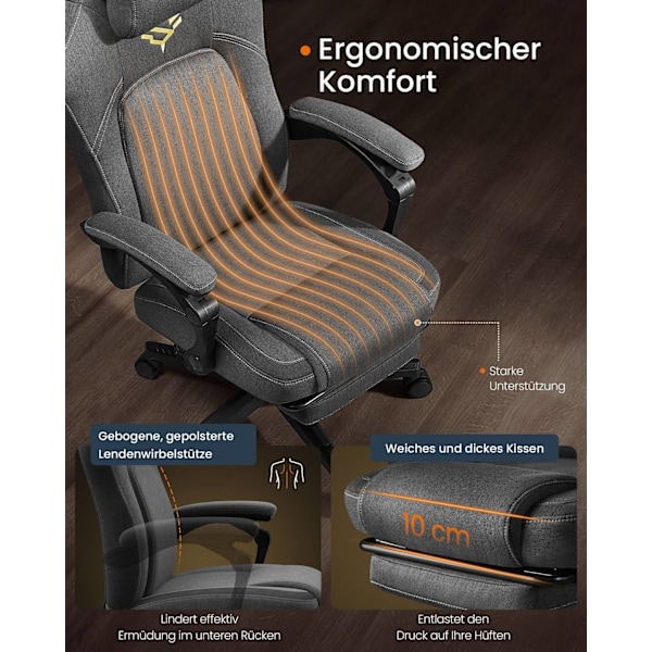 Rootz höjdjusterbar spelstol - Gamer Recliner - Ergonomisk säte - Footrest & Pillow - 70x70x (119-129) cm - grå