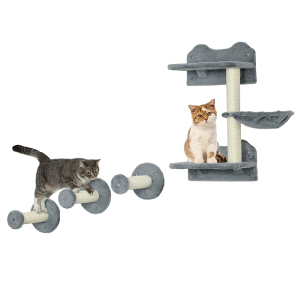 Rootz PawHut 4-delad kattklättringssteg - Kattvägghyllor - Cat Activity Center - Robust spånskiva - Utrymmesbesparande design - 40cm x 28cm x 73cm