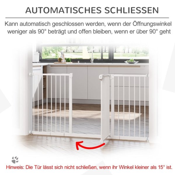 Rootz PawHut udvidelig hundebarriere - Pet Gate - Sikkerhedslåge - Robust metal - Nem åbning - Innovativt design - 136,3 cm x 76,2 cm - Hvid