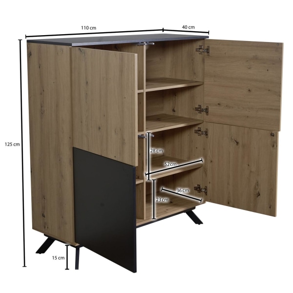 Rootz highboard 110x125x40 cm MDF senkki tammella - musta - lipa