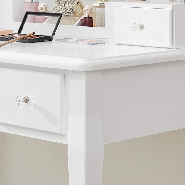 Rootz Toiletbordssæt - Make-upbord - Taburet - Spejl - Belysning - Opbevaringsboks - 6 rum - 5 skuffer - Hvid - Forarbejdet træ - 80 x 40 x 139 cm